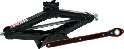Cric à ciseaux Carpoint - avec clé à cliquet - hauteur de levage 104-385 mm - point d'appui rotatif à 360° - maximum 1500 kg