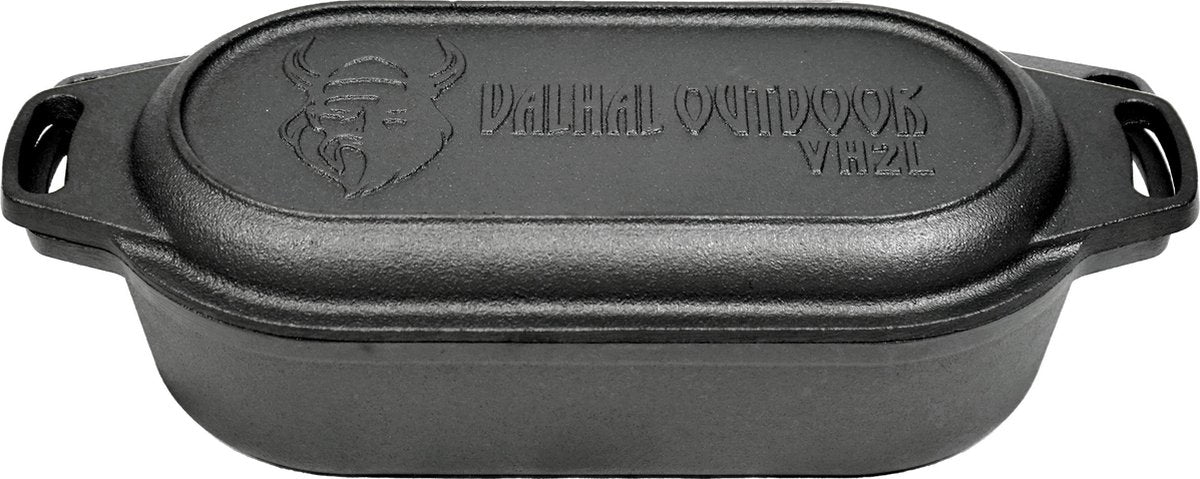 Valhal outdoor - cocotte double poêle 2l - petite cocotte, fonte, ovale, motif grill, vh2l