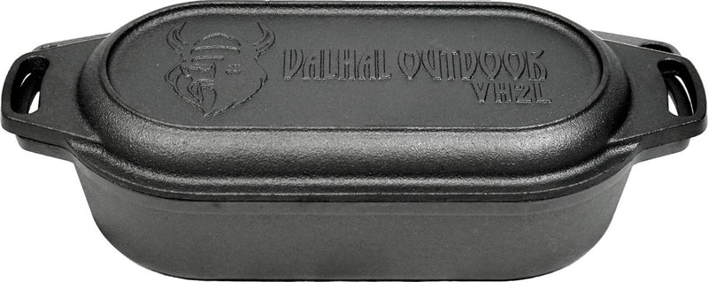 Valhal outdoor - cocotte double poêle 2l - petite cocotte, fonte, ovale, motif grill, vh2l