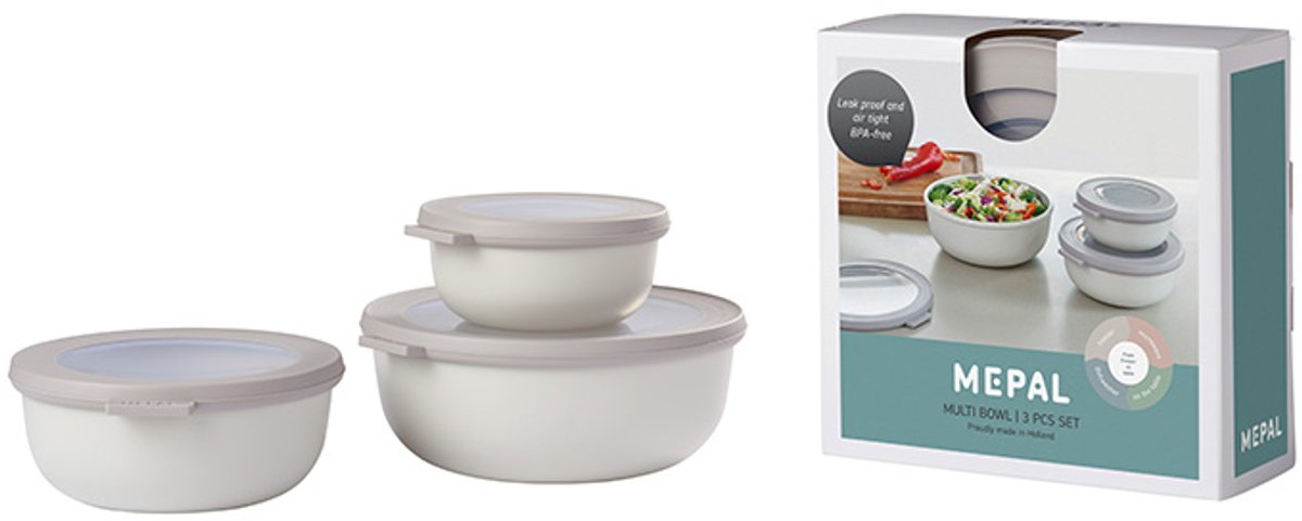 Mepal - coffret de conservation alimentaire multi bols cirqula - 350 + 750 + 1250 ml - rond - blanc nordique