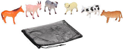 Eddy Toys ensemble de jeu d'animaux de la ferme 6 pièces – ensemble d'animaux avec cheval, vache, mouton, chèvre, bélier et taureau – avec filet de rangement