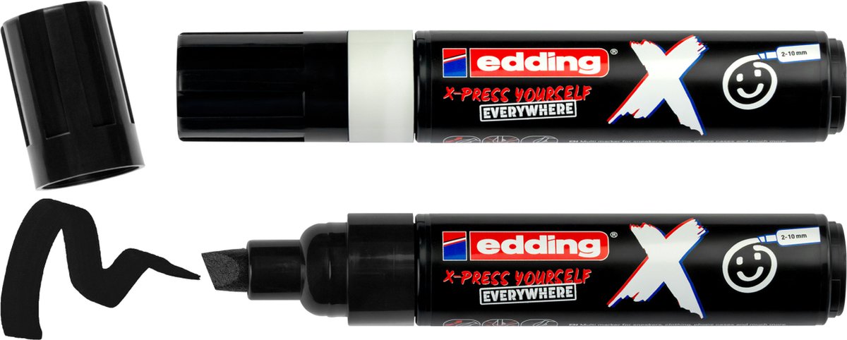 Edding 6900 x multimarqueur - lot de 2 noir + blanc - convient à toutes les surfaces - pointe biseautée 2-10 mm - encre végétalienne - en plastique recyclé - produit localement en Allemagne