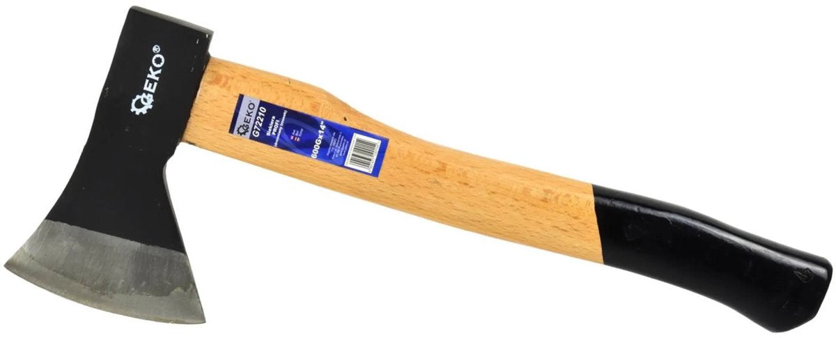 Hache Geko avec manche en bois - poignée antidérapante - acier au carbone trempé - 600g