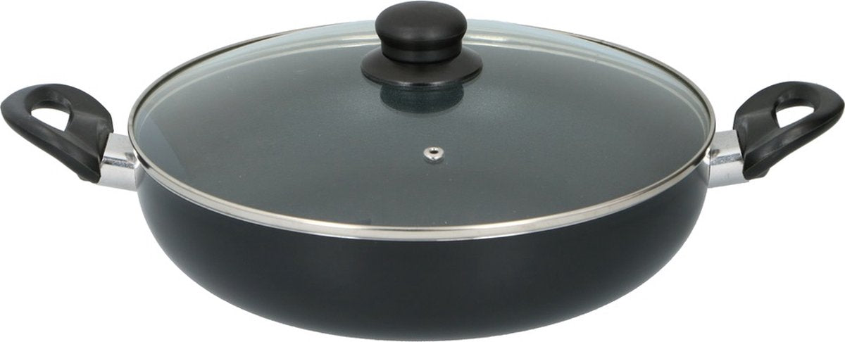 Poêle Alpina - ø28cm - avec couvercle en verre - revêtement antiadhésif - tous feux - verre aluminium