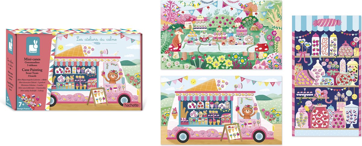 Janod - les ateliers du calme - gourmandises - 3 cartes à décorer avec des mini gourmandises