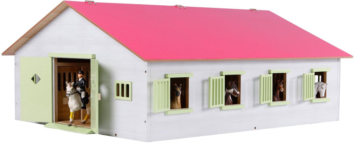 Kids Globe Globe Horse stable rose avec 7 boîtes, 1:24