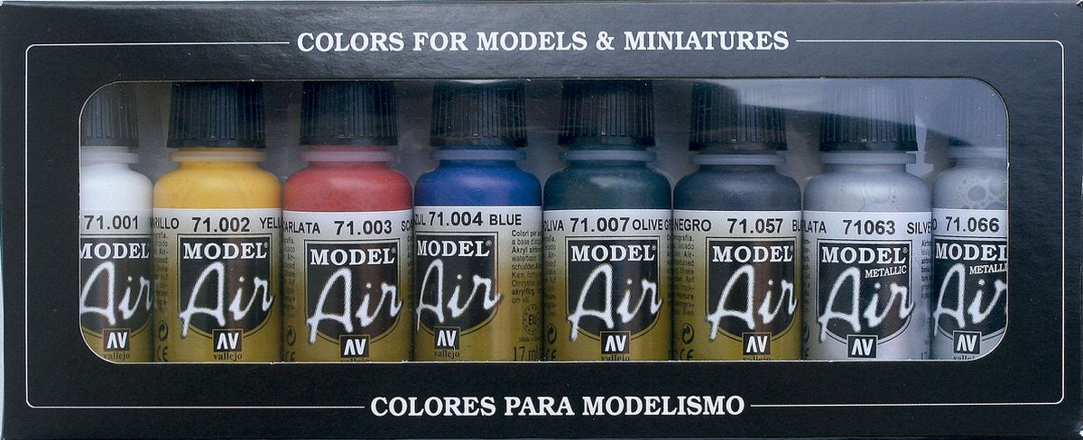 Vallejo model air basic colours - ensemble acrylique aérographe - 8 pièces 17 ml de peinture