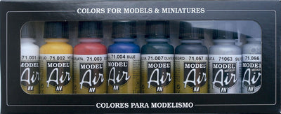 Vallejo model air basic colours - ensemble acrylique aérographe - 8 pièces 17 ml de peinture