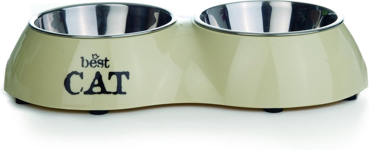 Beeztees best cat - service de table chat - beige - 26,5x15x4,5 - 2x 160 ml