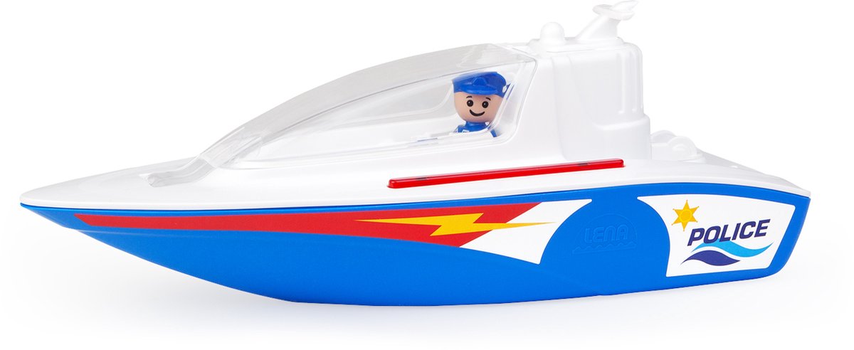Bateau jouet bateau de police Lena avec figurine de jeu - 36 cm - bleu.