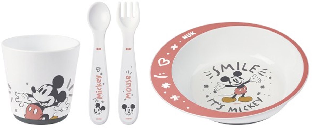 Set de vaisselle pour enfants Nuk Mickey - en plastique, passe au micro-ondes et au lave-vaisselle.