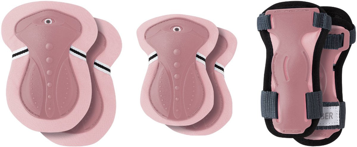 Globber 3-pack protection set - protection junior - xs -6-10 ans - >25kg - rose pastel - genou coude poignet - pour scooter patinage cyclisme