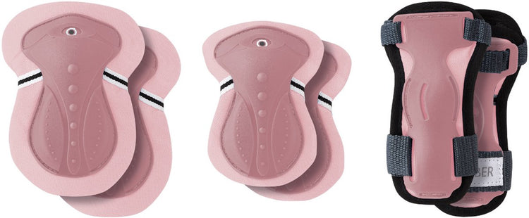 Globber 3-pack protection set - protection junior - xs -6-10 ans - >25kg - rose pastel - genou coude poignet - pour scooter patinage cyclisme
