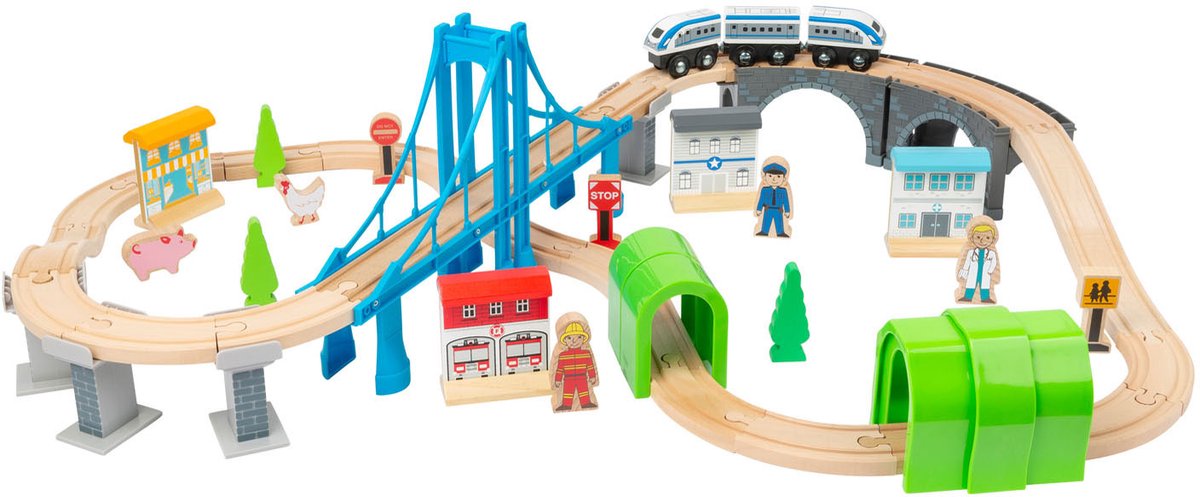 Small Foot Wooden Train Ensemble avec pont, 60dlg.