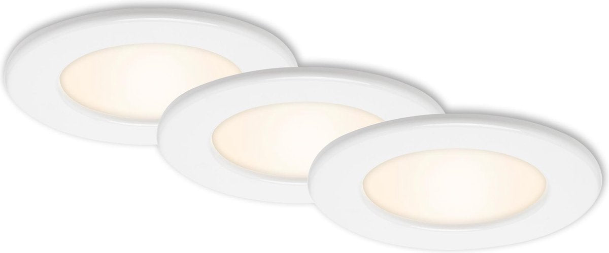 Briloner Thin - spots encastrables lot de 3 - 3 x LED 6w 450lm - ip44 (salle de bain) - couleur de la lumière : blanc chaud - profondeur d'installation : 30mm - dimensions d'installation : 100mm - produit : ø115mm - blanc