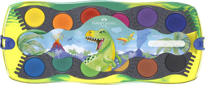 Faber-castell boîte aquarelle connecteur dino - 12 couleurs + 1 tube de peinture blanche opaque - fc-125036