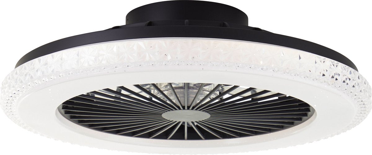 Brilliant badria - ventilateur de plafond - avec éclairage - LED 40w - 3000k-6500k - dimmable - noir - effet cristal - très silencieux
