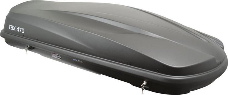 Coffre de toit Twinny Load TBX 470 - capacité 470 litres - capacité de charge maximale 75kg - serrure centrale 2 points verrouillable - fixation sur support en U - dimensions 189x78x38cm