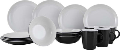 Gimex - ligne solide - vaisselle - noir et blanc - 16 pièces