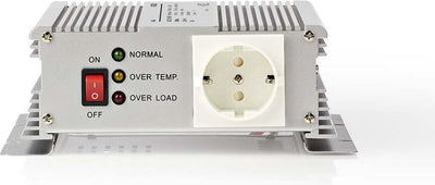 Onduleur Nedis à onde sinusoïdale modifiée - tension d'entrée : 24 V DC - courant de sortie de l'appareil : type F (CEE 7 3) - 230 V AC 50 Hz - 600 W - puissance de crête : 1500 W - pinces de batterie - argent