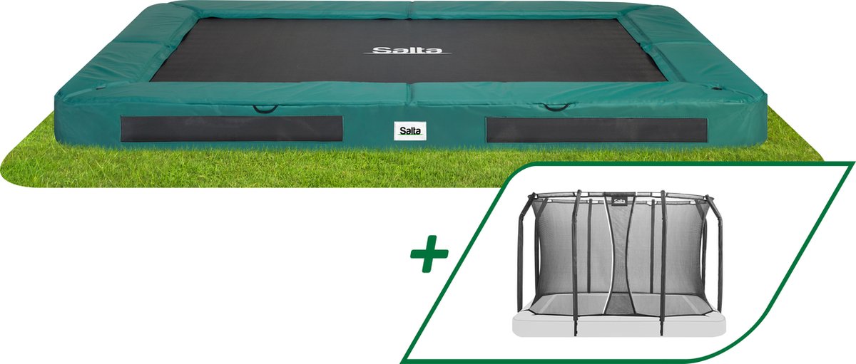 Salta premium ground - trampoline enterré avec filet de sécurité - 305 x 214 cm - vert