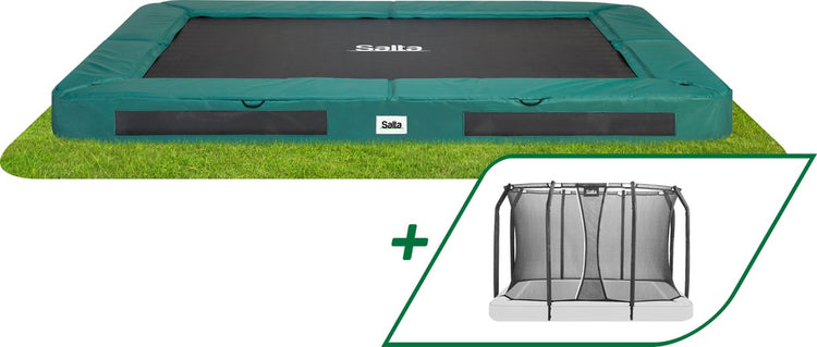 Salta premium ground - trampoline enterré avec filet de sécurité - 305 x 214 cm - vert