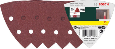 Jeu de feuilles abrasives Bosch 25 pièces pour ponceuses Delta - grain 80