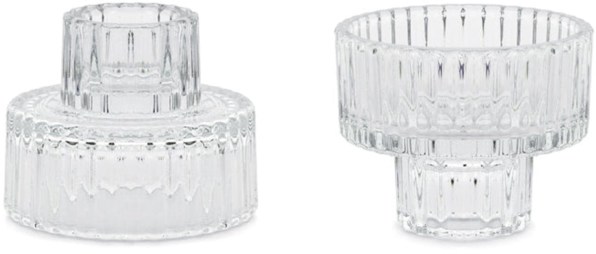 Partydeco bougeoir 4 pièces 2 en 1 en verre 6,5x5,5 cm