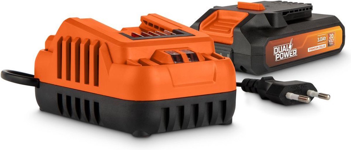 Powerplus ensemble de chargeurs de batterie double puissance powdp90630 - batterie 20v, 3,0ah - chargeur 4a pour batteries 20v 2x20v - plate-forme de batterie