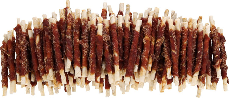 Snack pour chien Flamingo – barre r'hide au canard 12 cm – 150 pièces – friandises pour chien sans gluten et sans sucre – 1,8 kg