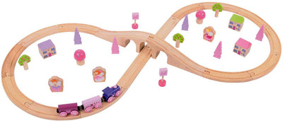 Bigjigs Ensemble de train en bois rose, 40dlg.