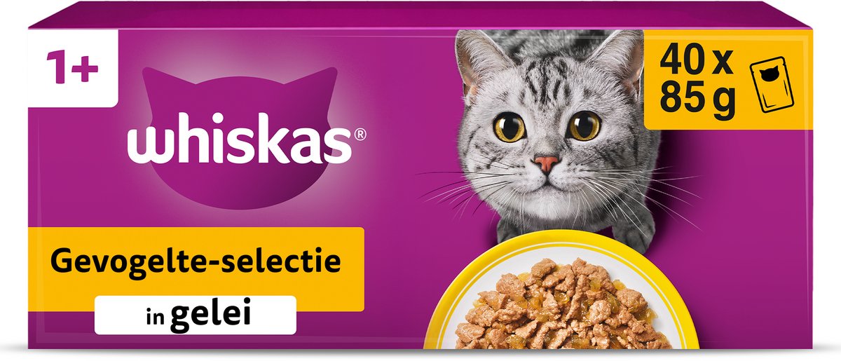 Nourriture pour chat Whiskas - adulte 1+ - volaille en gelée - 40x85g