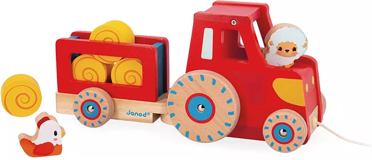 Janod - ferme - figurine à tirer en bois - tracteur