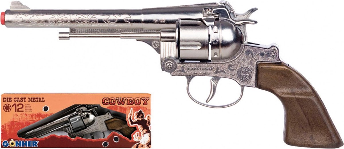 Gonher jouet revolver cowboy 12 coups acier argent
