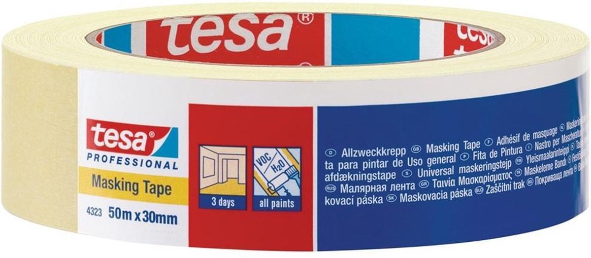Tesa professionnel 1009782 - 4323 ruban de masquage 50 m x 30 mm | 10 pièces