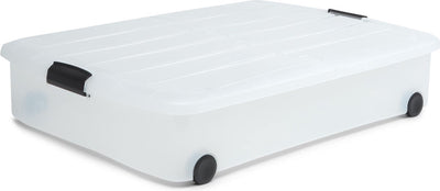 Boîte de rangement Iris clearbox - sous le lit - avec couvercle semi-ouvrant - 50l - plastique - transparent - avec roulettes