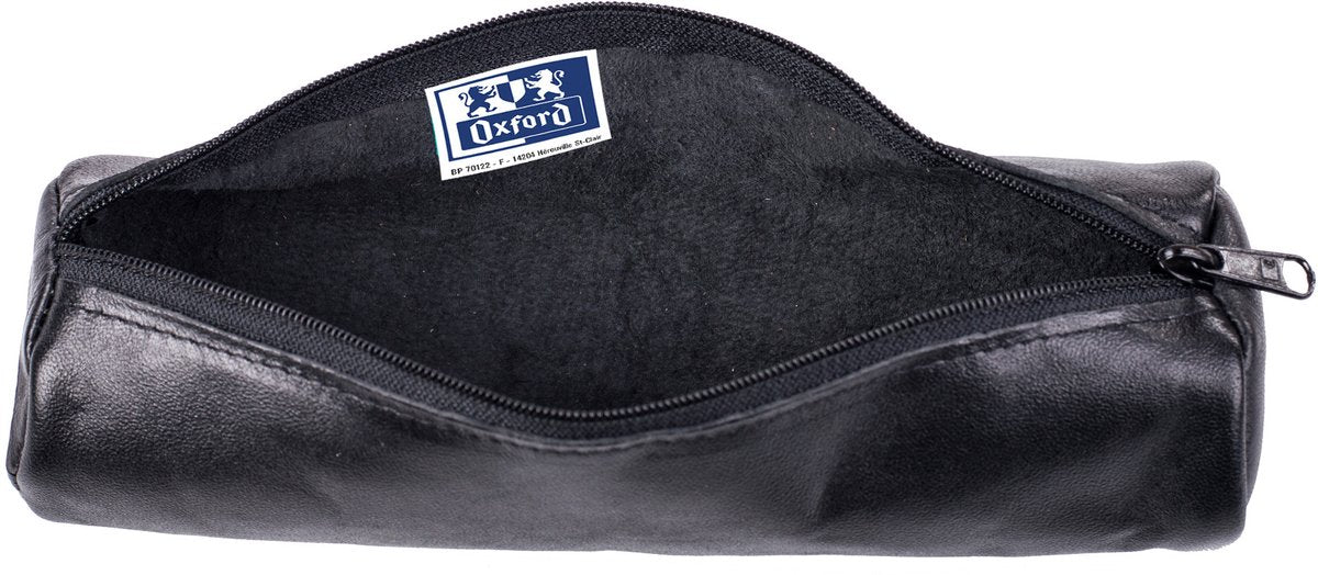 Trousse Oxford 22x6cm cuir ronde noir