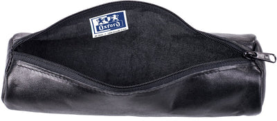 Trousse Oxford 22x6cm cuir ronde noir