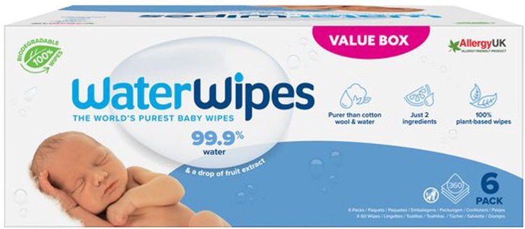 Waterwipes lingettes bébé bio - 6 x 60 pièces - 360 lingettes
