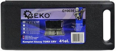 Jeu d'embouts Geko 41 pièces - hexagonaux, Torx cannelés - chrome vanadium - avec boîte de rangement