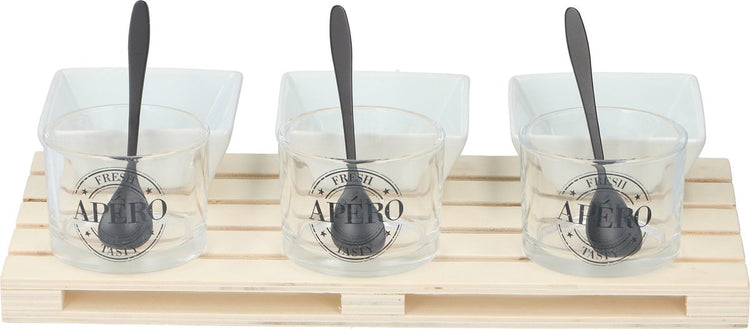 Alpina kitchen home ensemble d'apéritif alpina - 1 plateau - mini palette - 3 verres 3 récipients 3 cuillères - pour collations et amuse-gueules