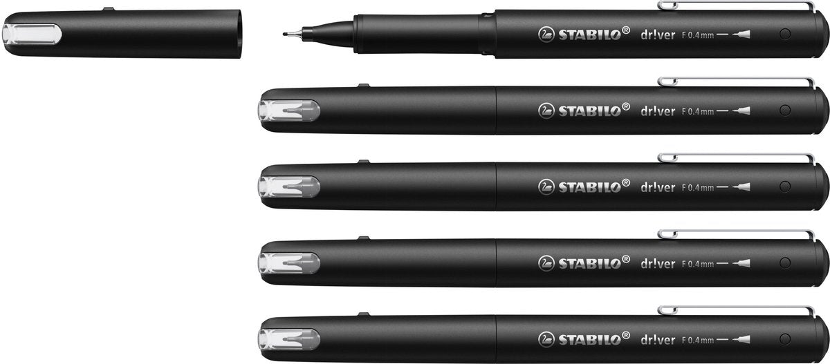 Stabilo dr!ver - feutre fin premium - 0,4 mm - noir - boîte de 5 pièces