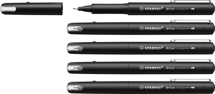 Stabilo dr!ver - feutre fin premium - 0,4 mm - noir - boîte de 5 pièces