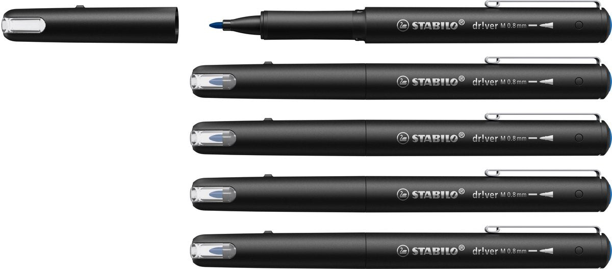 Stabilo dr!ver - feutre fin premium - 0,8 mm - bleu - boîte de 5 pièces