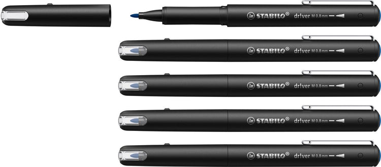 Stabilo dr!ver - feutre fin premium - 0,8 mm - bleu - boîte de 5 pièces