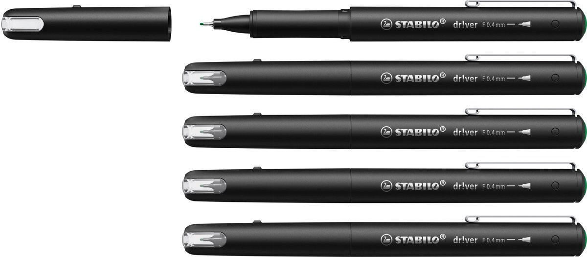 Stabilo dr!ver - feutre fin premium - 0,4 mm - vert - boîte de 5 pièces