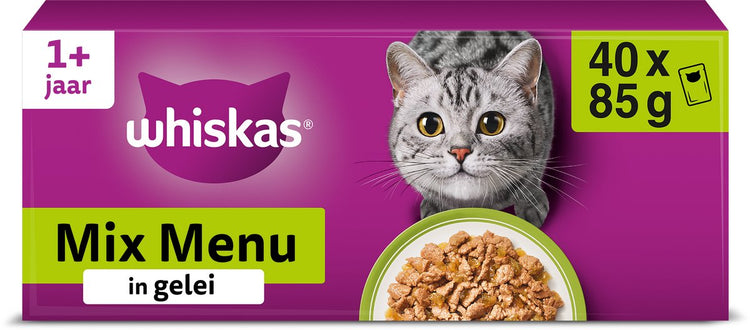 Whiskas 'menu mixte' nourriture humide pour chat en gelée - bœuf, poulet, saumon thon - 40 x 85g
