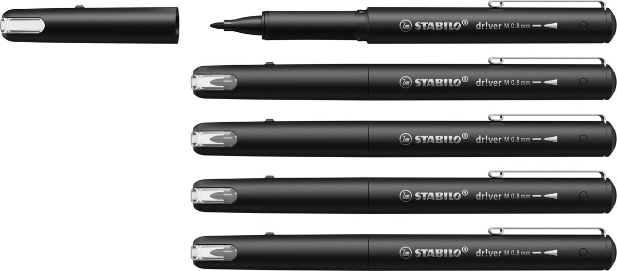 Stabilo dr!ver - feutre fin premium - 0,8 mm - noir - boîte de 5 pièces