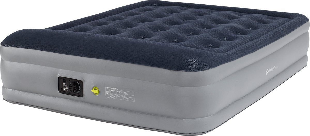 Matelas pneumatique Outwell flock supérieur double avec pompe intégrée 45 cm de haut avec pompe intégrée 190 x 160 x 45 cm bleu