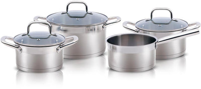 Alpina set de poêles à induction 4 pièces - casseroles en acier inoxydable avec couvercle en verre - set de casseroles adapté à toutes les sources de chaleur - set de casseroles - set de casseroles et poêles